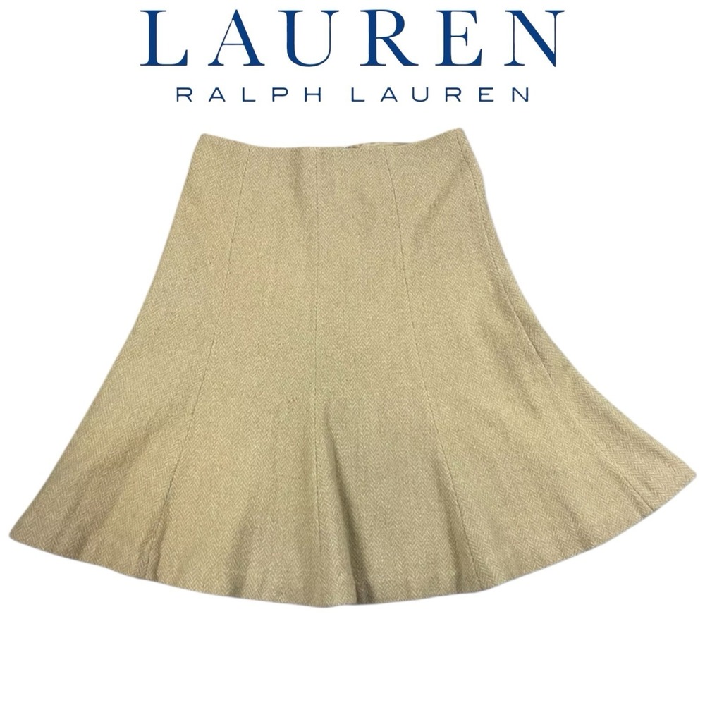 Lauren Ralph Lauren Womens Maxi Skirt Size 10 Petite Wool Blend Tan Brown Office